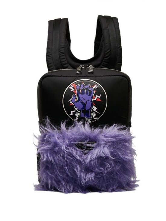 Prada Frankenstein Backpack Black Purple Nylon Fur main image 5